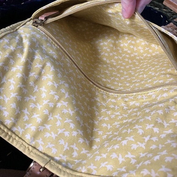 Fossil Bag Coasted Canvas Yellow Floral Bird Crossbody Purse - Picture 5 of 8